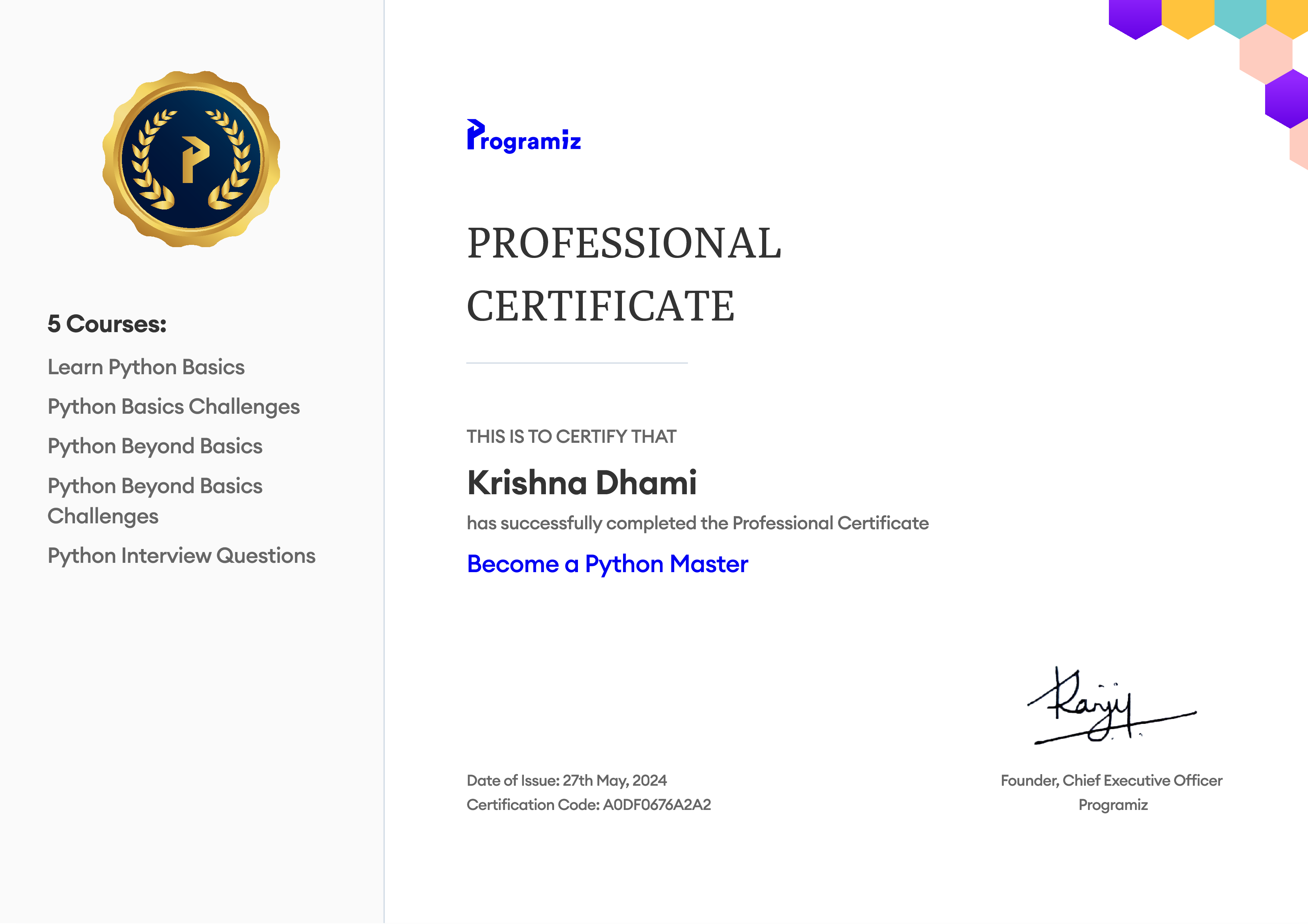 Certificate
